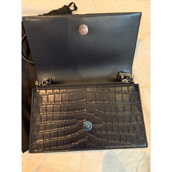 YSL KATE CHAIN WALLET W/TASSEL CROCODILE EMBOSSED DARK BLUE - Picture 3 of 8